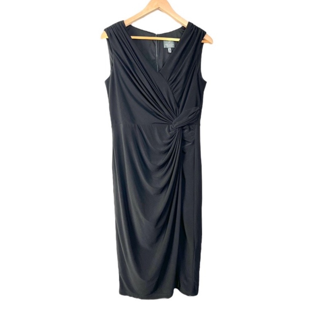 Adrianna Papell Black Sheath Wrap Dress Size 10